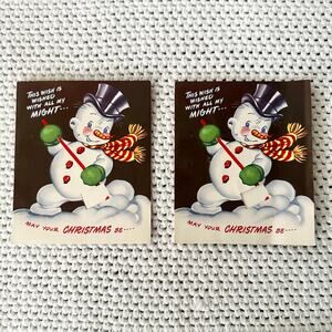 Vintage 2 USA Full O Fun Mid Century Paper Pop Up Snowman Christmas Cards READ